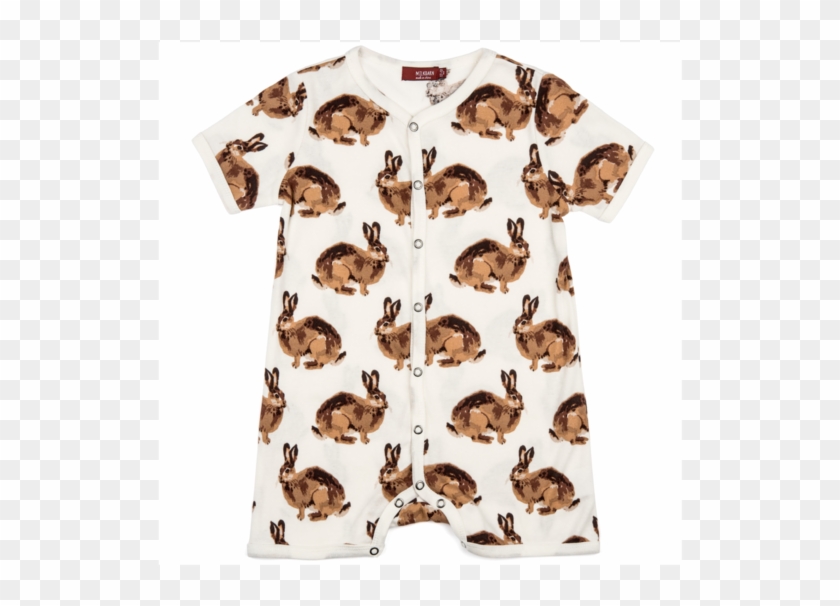 Baby Bunny Print Short Sleeve Romper With Snaps - Prairie Dog Clipart