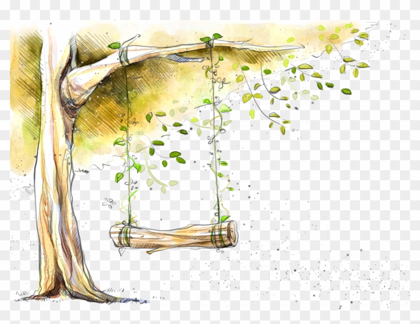 #ftestickers #watercolor #illustration #tree #swing - وما كنت اهوى الدار الا بأهلها على الدار بعد الراحلين Clipart #3620184
