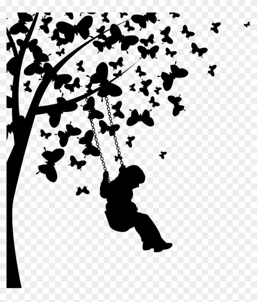 #ftestickers #girl #tree #swing #butterflies #silhouette - Love Good Night Thought Clipart