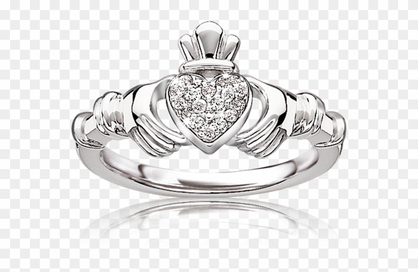 Diamond Irish Claddagh Ring In Sterling Silver Irish - Claddagh Ring Clipart #3621191