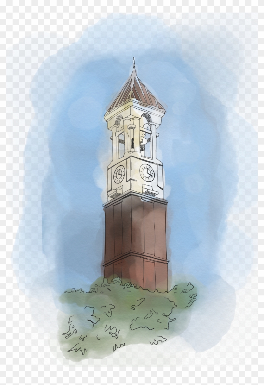 A Very Nice Watercolor Painting Of The Bell Tower, - Purdue Clock Tower Painting Clipart
