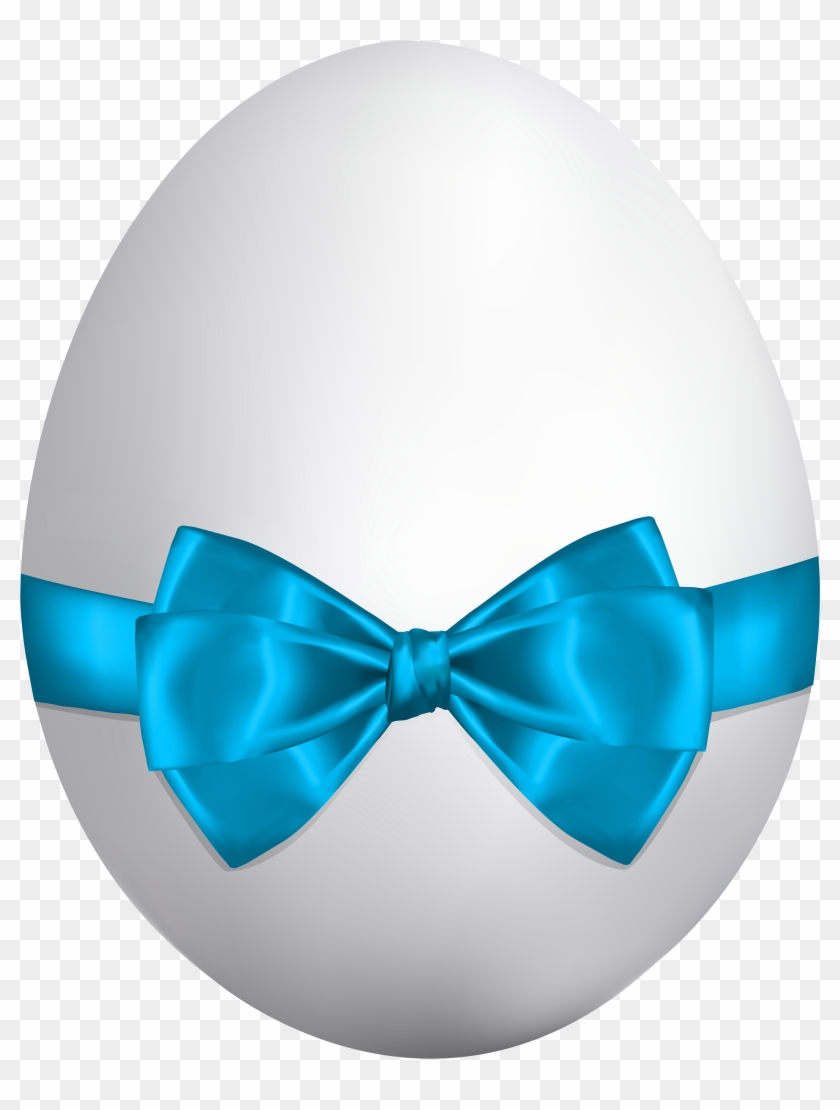 White Easter Egg With Blue Bow Png Clip Art Image - Easter Egg Blue And White Transparent Png