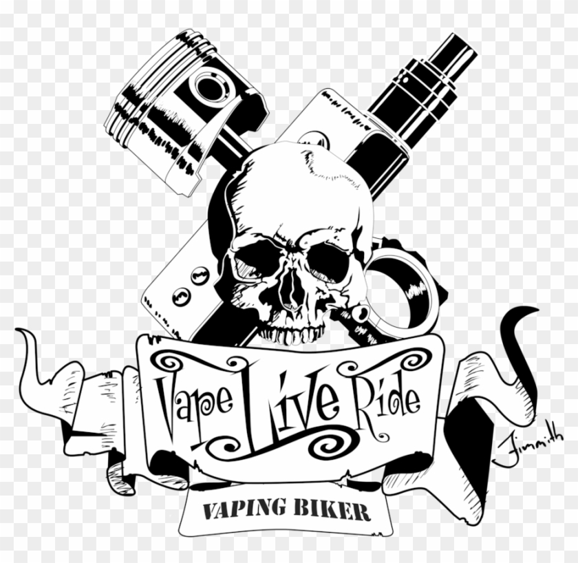 Skull Banner Ladies T> - Vaping Biker Cartoon Clipart