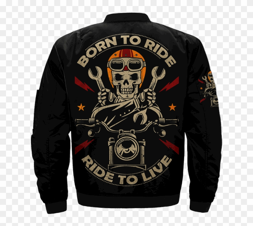 Com Born To Ride Ride To Live Skull Biker Over Print - Free Vintage Motorcycle Emblems Clipart #3627287