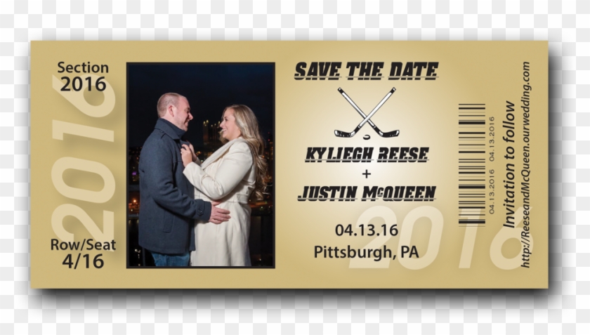 Hockey Ticket Save The Date Gold - International Kissing Day Clipart #3627735