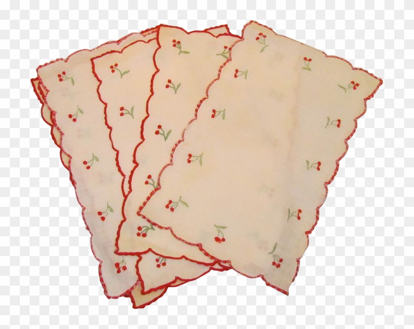 Six Vintage Madeira Linen Embroidered Cherries Cocktail - Stitch Clipart #3630633