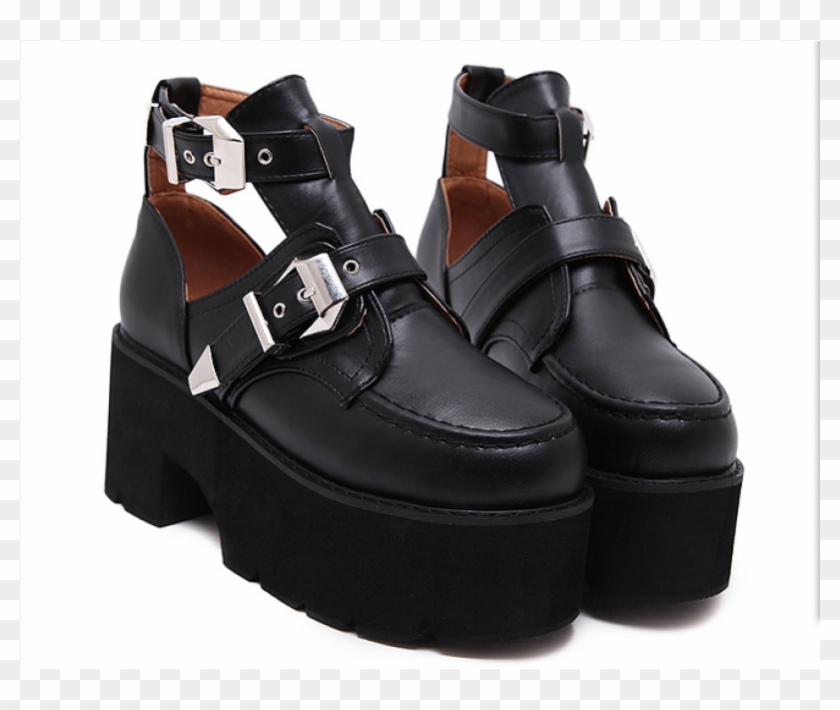 Black Metal Buckle Goth Punk Rock Cut Out Platforms - Platform Shoe Clipart