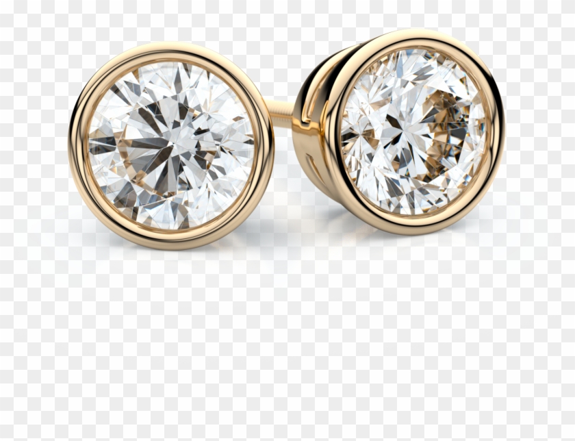 18k Yellow Gold Bezel Round Diamond Stud Earrings 1 - Earring Clipart #3631281