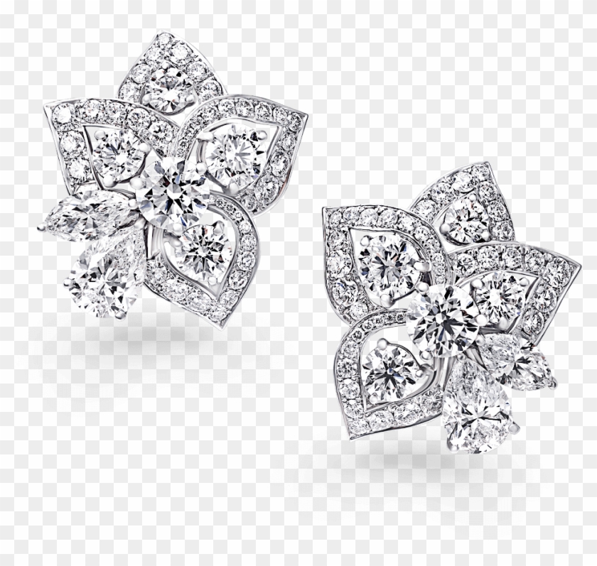 A Pair Of Graff Peony Motif Diamond Stud Earrings - Graff Peony Stud Earrings Clipart #3631551