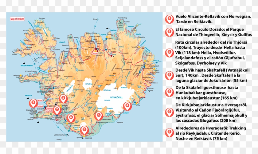 Recorrido Y Escalas En Una Semana Por El Sur De Islandia - Iceland Map Clipart