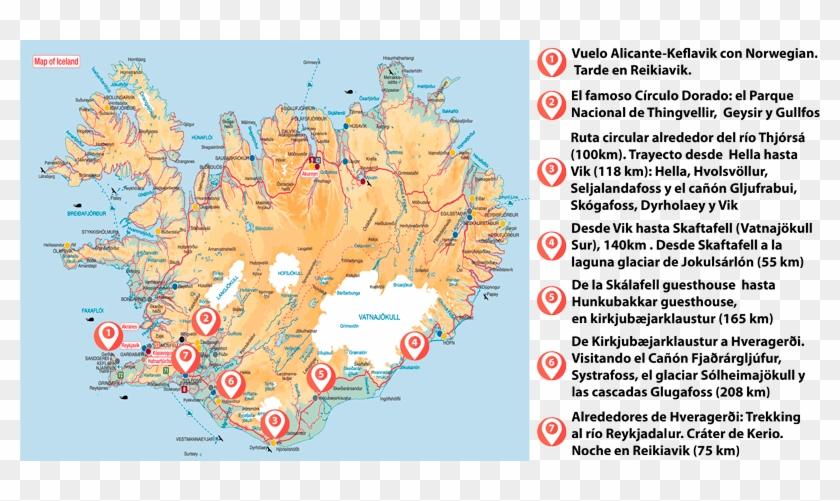Recorrido Y Escalas En Una Semana Por El Sur De Islandia - Iceland Map Clipart #3632461
