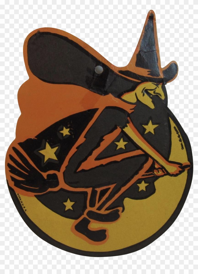 Vintage Halloween H E Luhrs Witch On Broomstick And - Frog Clipart #3632521