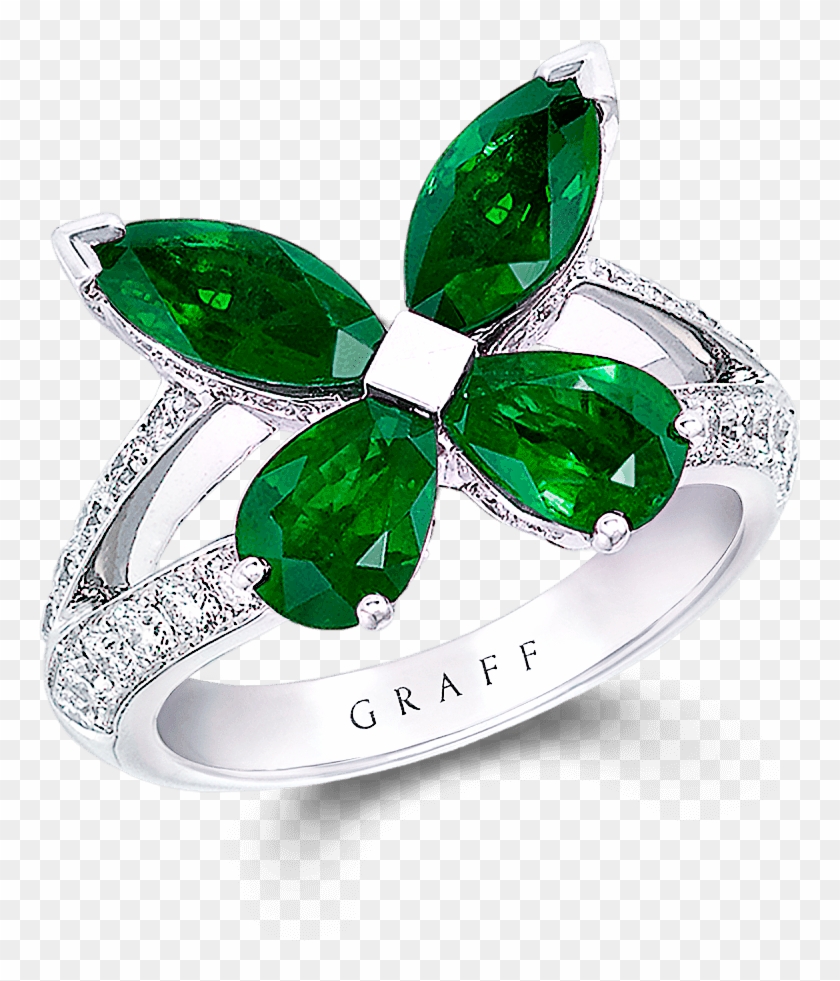 Classic Butterfly Ring In Emerald And Diamond From - Graff Butterfly Ring Clipart #3633161