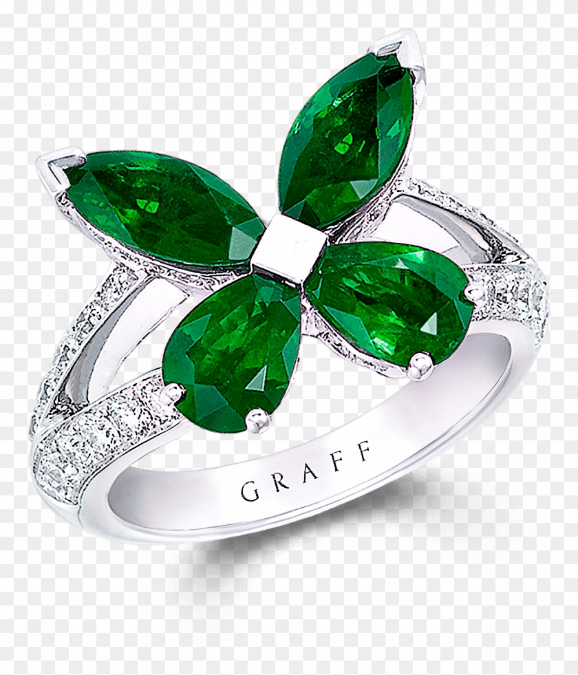 Classic Butterfly Ring In Emerald And Diamond From - Graff Butterfly Ring Clipart