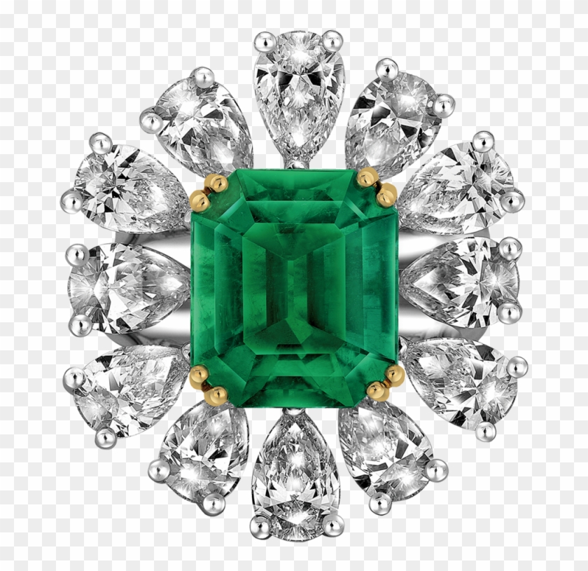Octagonal Cut Emerald And Diamond Ring - Engagement Ring Clipart #3633408