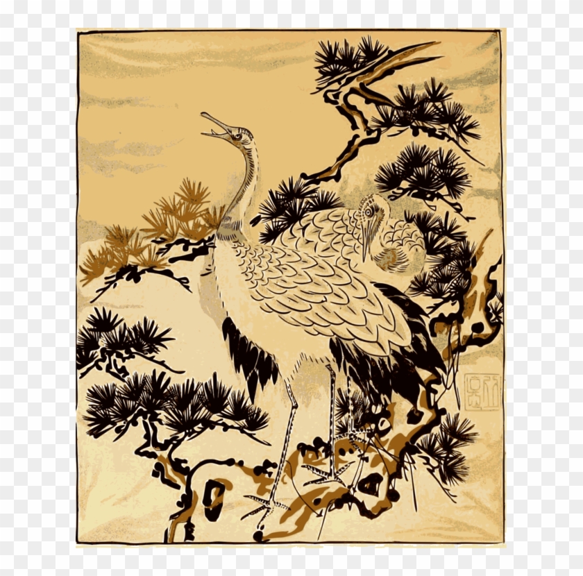 Japanese Art Red-crowned Crane Common Crane Drawing Clipart