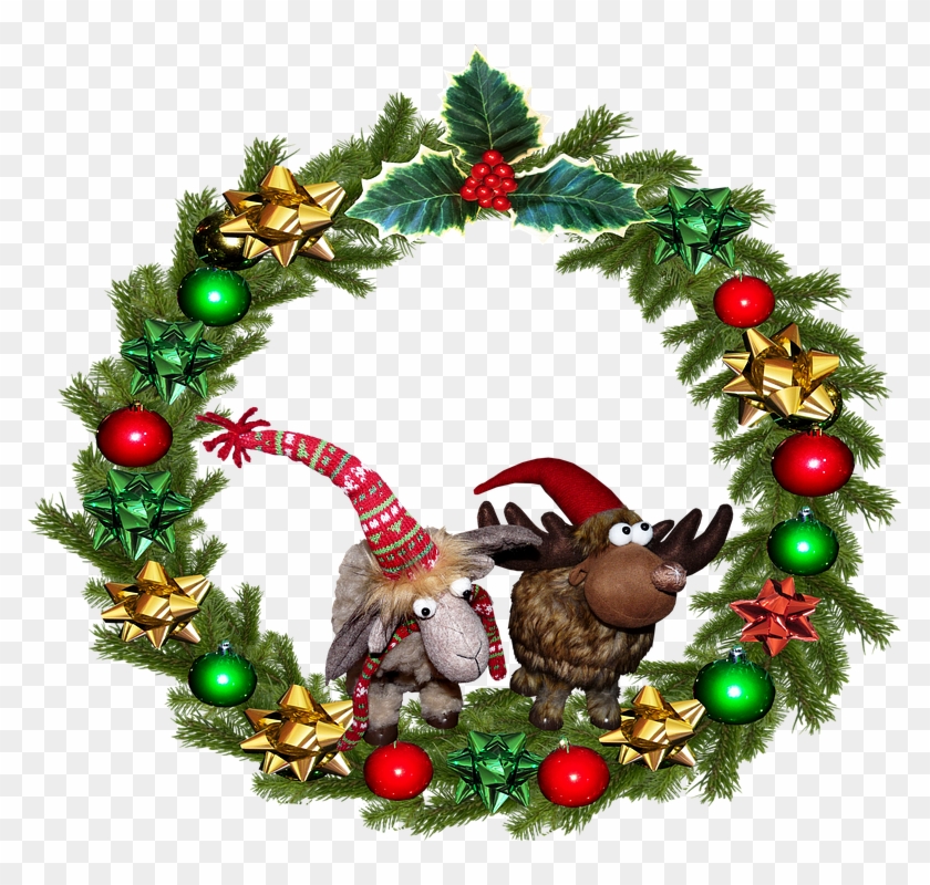 Christmas, Wreath, Reindeer, Decoration, Ornament - Christmas Day Clipart #3636232