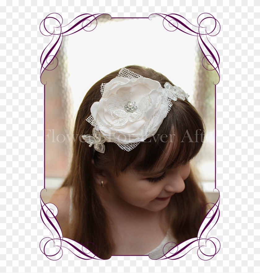 A Sweet Girls Flower And Lace Headband Perfect For - Wedding Groomsmen Boutonniere White Clipart