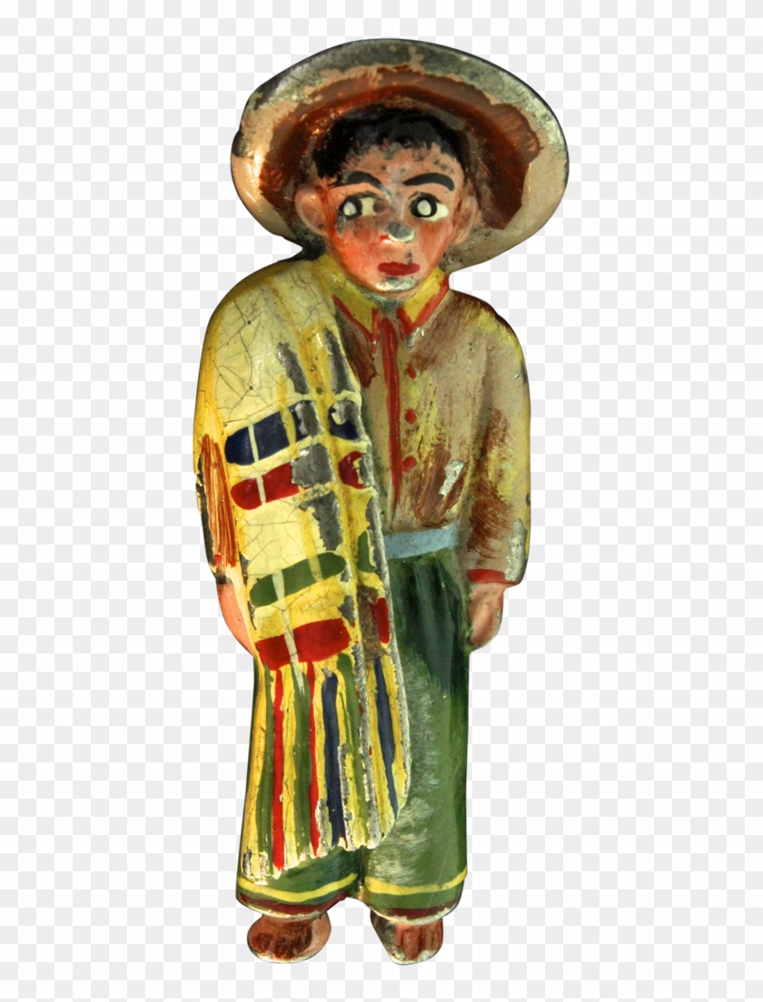 Vtg 1940 Rare Coro Enamel Mexican Man Figural Fur Clip - Illustration - Png Download #3636379