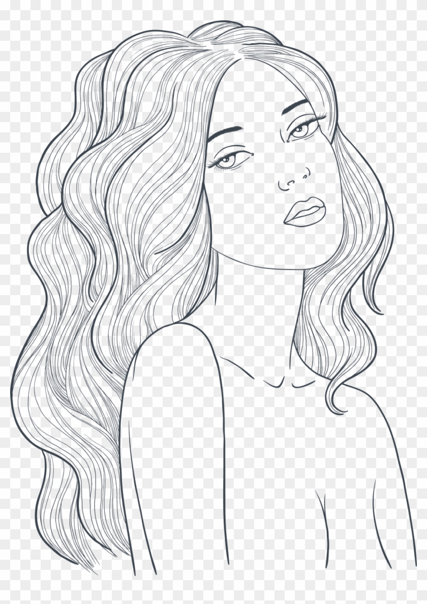 Large Size Of Drawing Of Girl Cutting Her Hair Back - Hairstyle For Girls Drawing Clipart