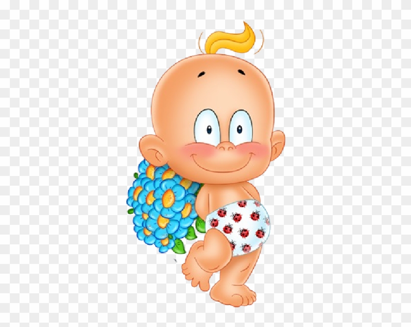 Cute Baby With Flowers Cartoon Clip Art Images Are - Baby With Flowers Cartoon - Png Download