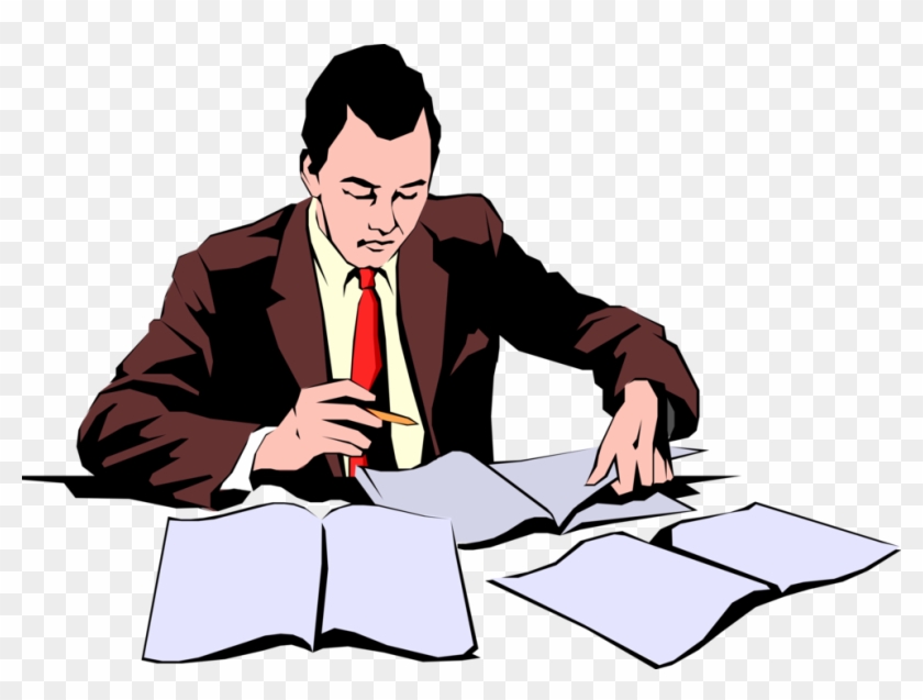 Vector Illustration Of Businessman Reviewing Documents - Financial Audit Clipart #3639411