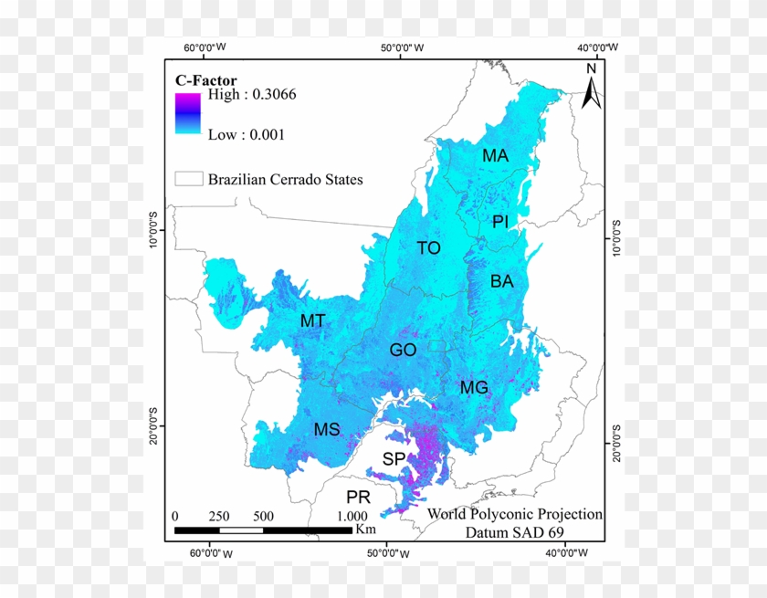 Soil Cover And Management Factor Map Of The Study Area - Sugarcane In Cerrado In Brazil Clipart