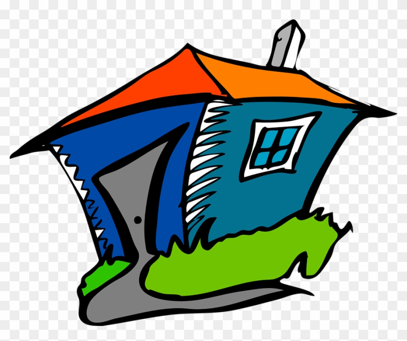 Hut House Home Cartoon Blue Chimney Roof Window - Open House Clipart #3642695