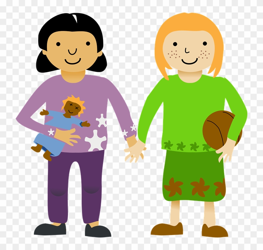 Children Girls Together Standing Holding Hands - Friends Clip Art - Png Download