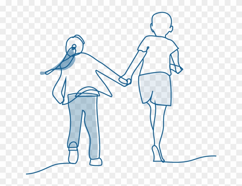 An Illustration Of Two Children Holding Hands, Skipping Illustration