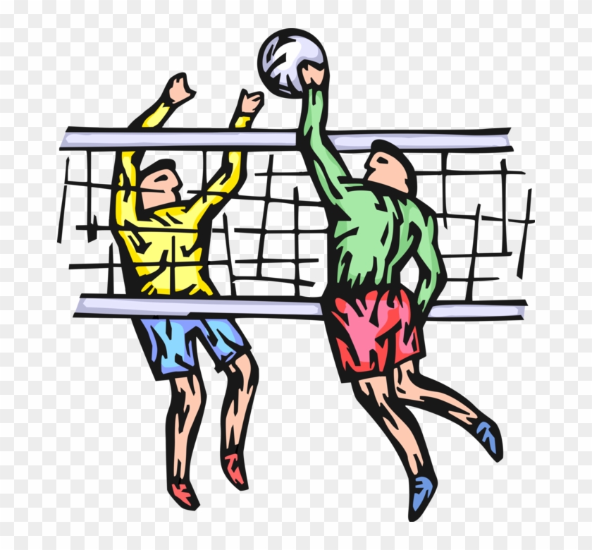 Vector Illustration Of Sport Of Beach Volleyball Players Clipart #3646916