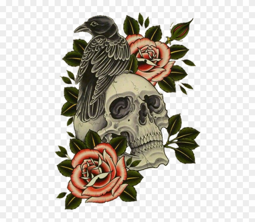 Bone Clipart Crow - Skull And Roses Sticker - Png Download