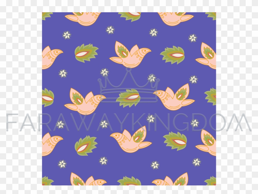 Blue Birds Folk Ethnic Vector Illustration Seamless - Illustration Clipart