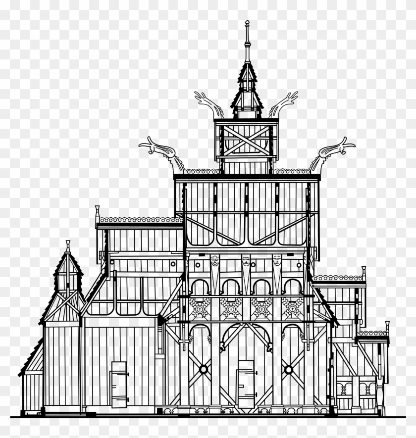 Stabkirche Gol Seitenriss Längsschnitt - Stave Church From Gol Clipart