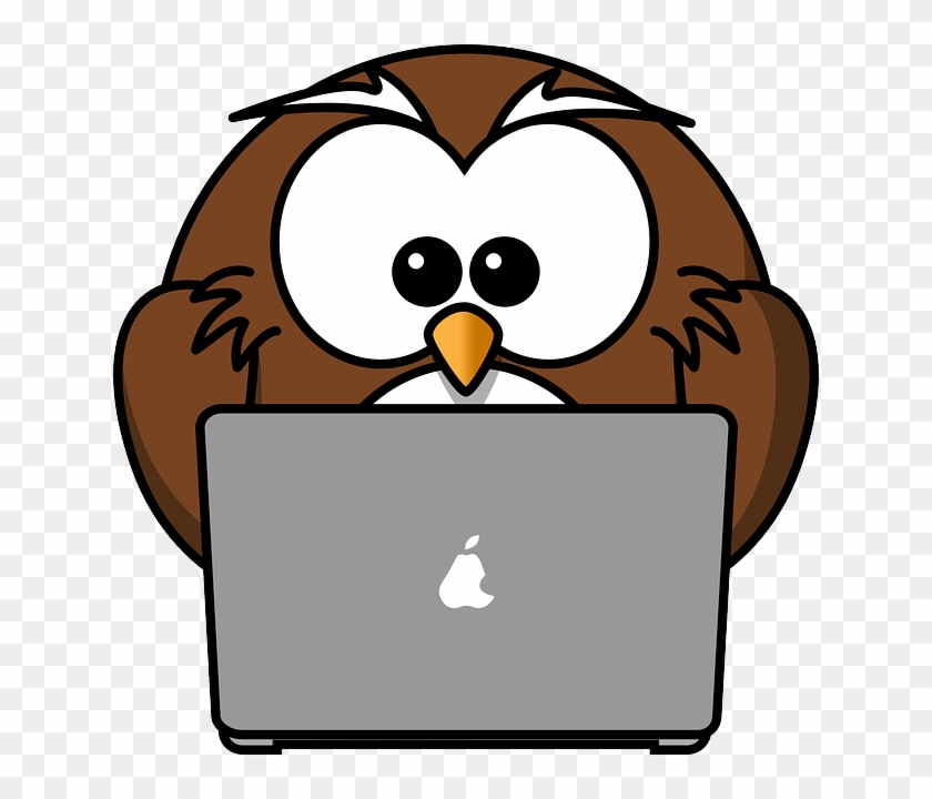 Owl Using A Laptop Svg Clip Arts 594 X 598 Px - Cartoon People On Computers - Png Download