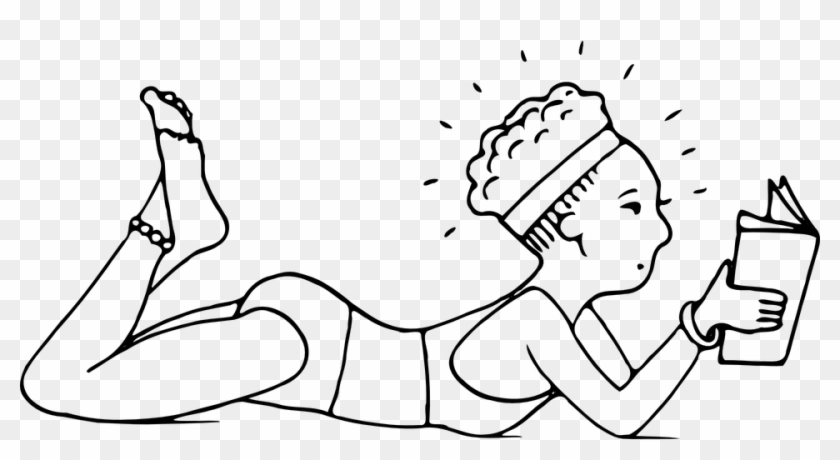 Sunbathing Woman Tan Girl Lady Book Read Reading - Sunbathing Clipart Black And White - Png Download