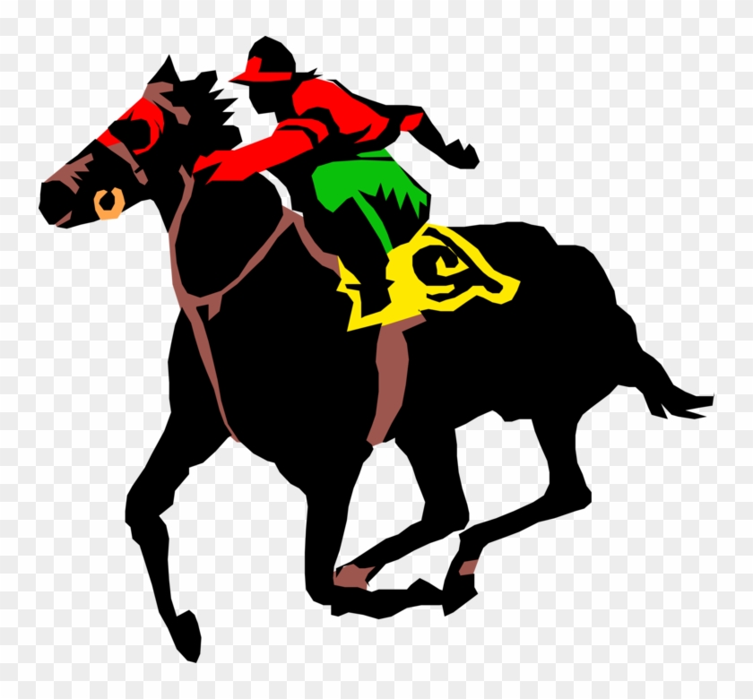 Vector Illustration Of Jockey On Horseback In Horse - Horse Race Free Vector Clipart