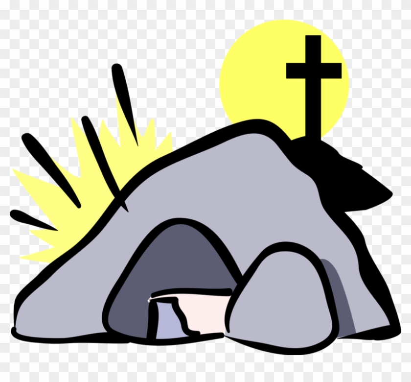 Vector Illustration Of Tomb Of Jesus Christ With Calvary - Cruz E Tumulo Clipart