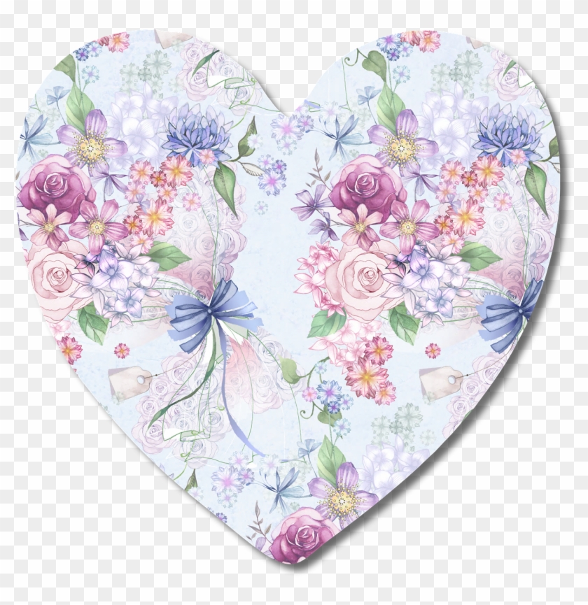 Tag Pink Floral Heart Love Png Image - Happy Birthday Vintage Purple Flowers Clipart