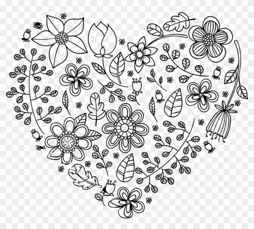 Floral Design Black And White Flower Heart Valentine's Clipart #3657395