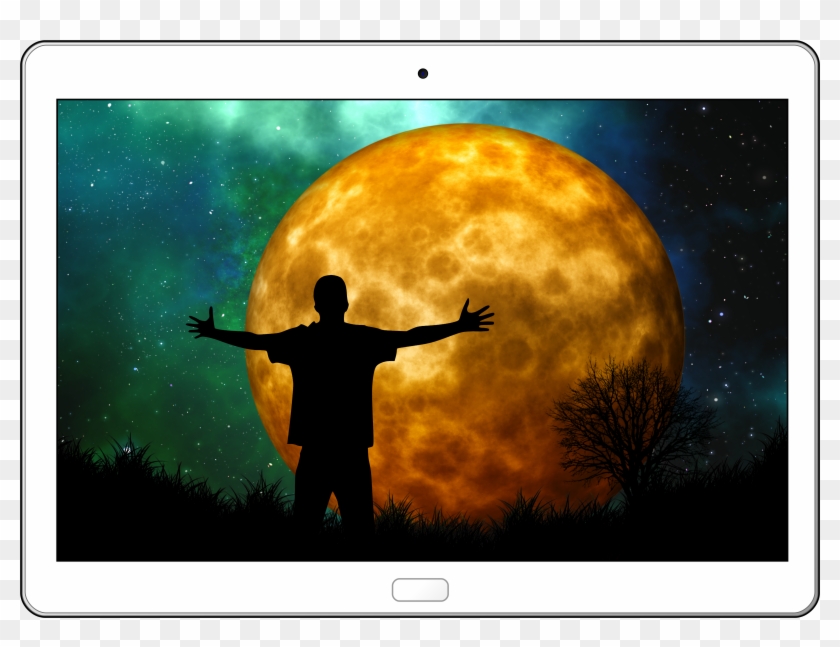 Tablet Moon Man Silhouette Joy 1704847 - Silueta De Una Mujer En La Luna Clipart