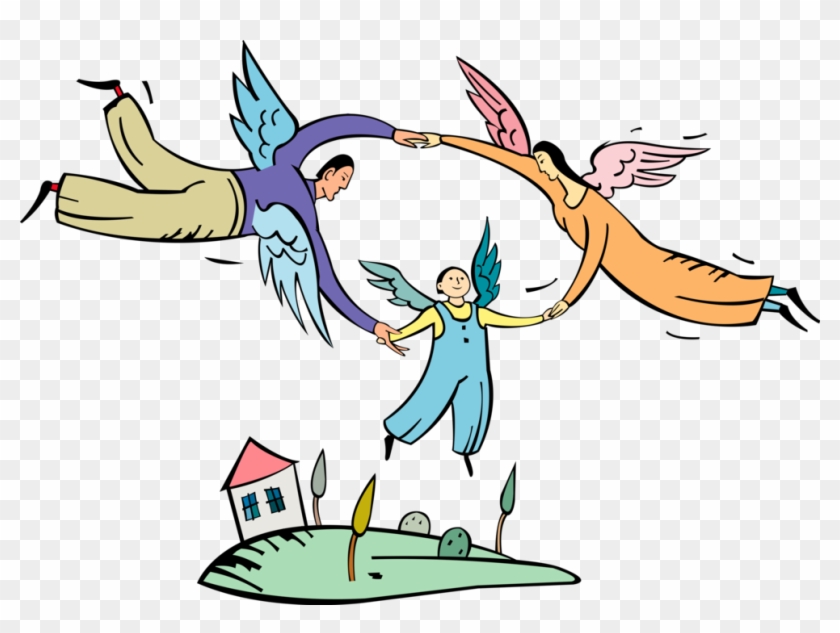 Vector Illustration Of Winged Family Of Spiritual Angels - Cartoon Clipart #3658270