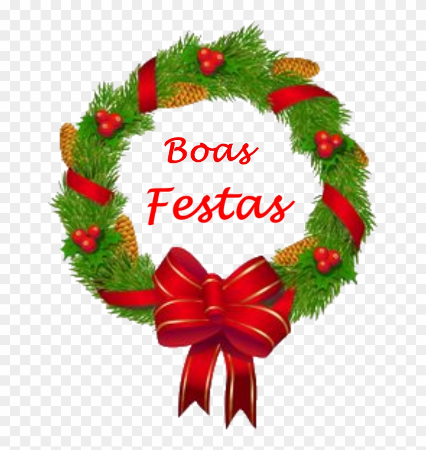 Boas Festas E Um Próspero Ano Novo - Christmas Wreath With Bow Clipart - Png Download