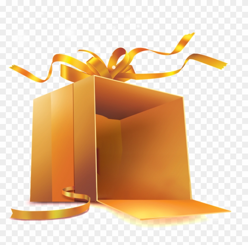Golden Gift Box Cartoon Transparent - Gold Gift Box Open Clipart #3660772