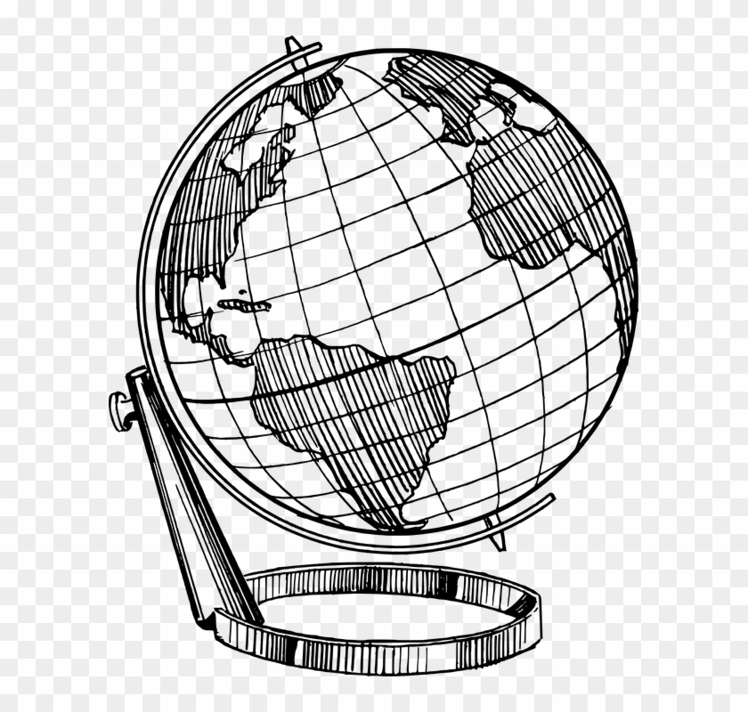 Continent Country Earth Globe Map Model Planet - Globe Black And White Drawing Clipart #3660860