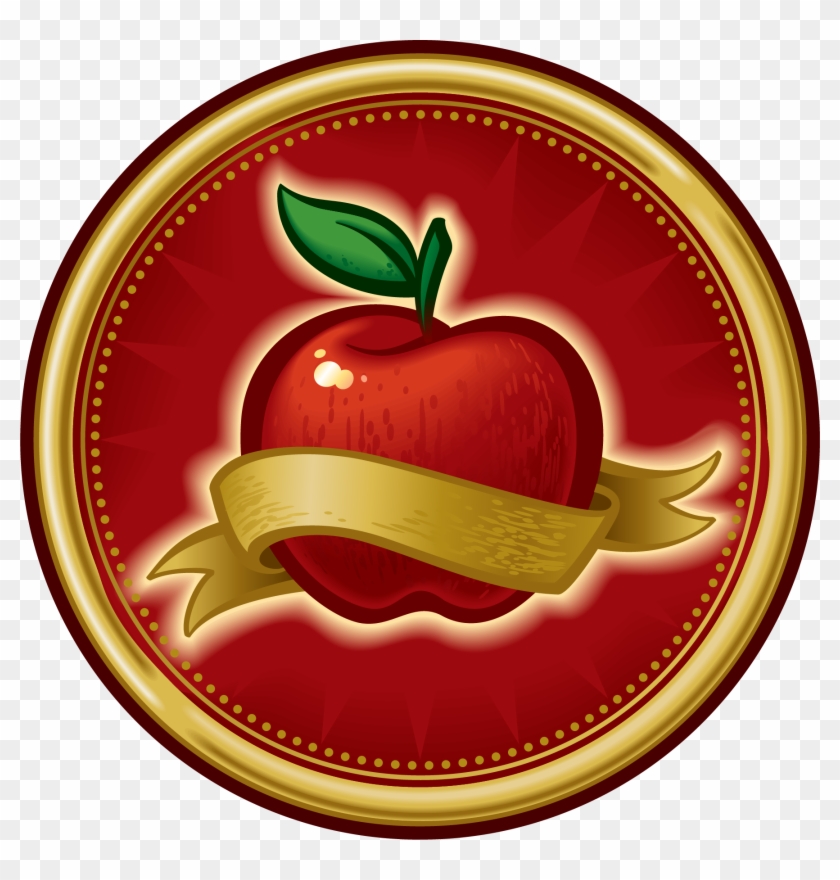 Red Apple Wrapped With A Golden Ribbon On A Red Circle - Mcintosh Clipart