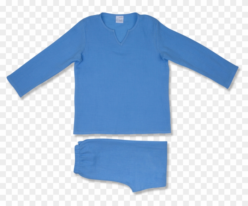 Jewel Neck Pyjama Set With A Slit At The Front Neck - בגד גוף כחול רויאל לתינוקות Clipart #3661600