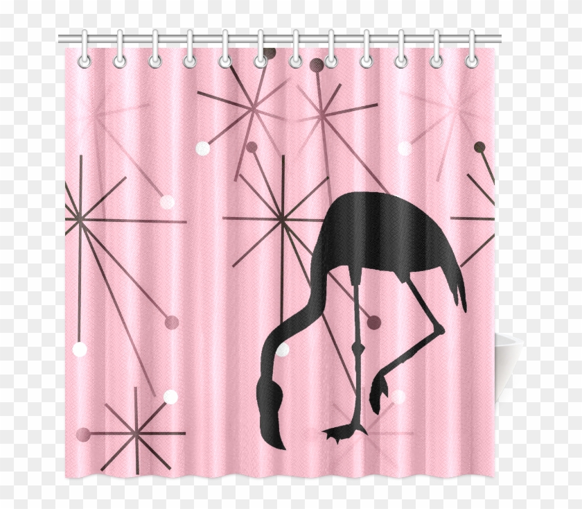 Midcentury Modern Atomic Starburst Flamingo Pink Shower - Retro Flamingo Shower Curtain Clipart