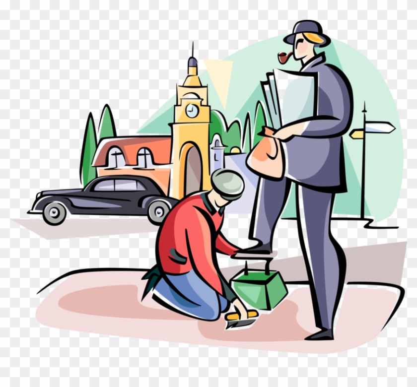 Vector Illustration Of Englishmen Getting Shoe Shine, - Shoeshine Clipart - Png Download