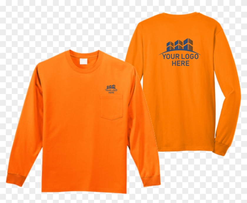 Safety Orange Pocket Long Sleeve T Shirt Front And Clipart